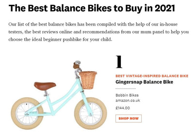Women's Health Magazine “Best Vintage Inspired Balance Bike”